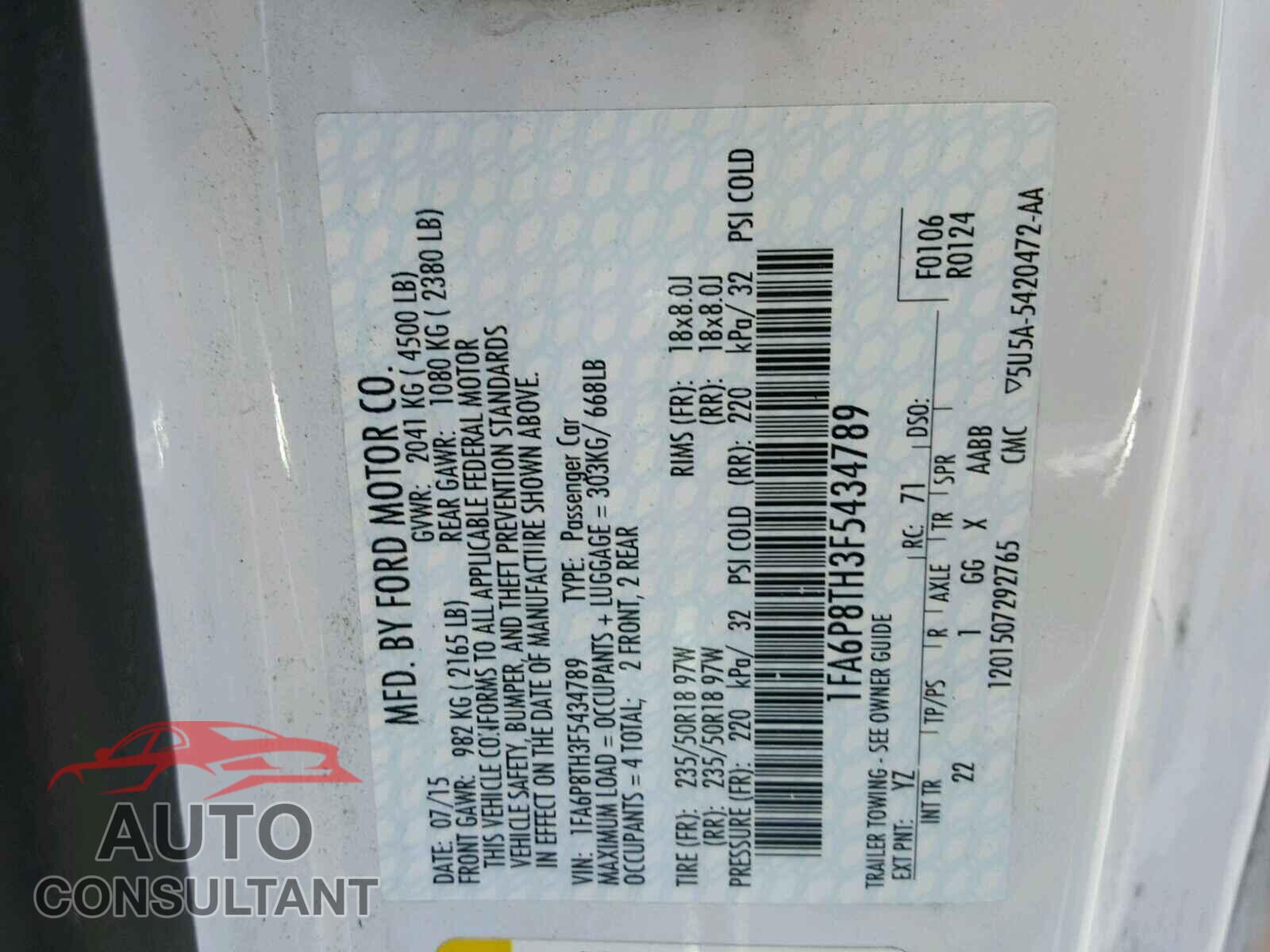FORD MUSTANG 2015 - 1FA6P8TH3F5434789