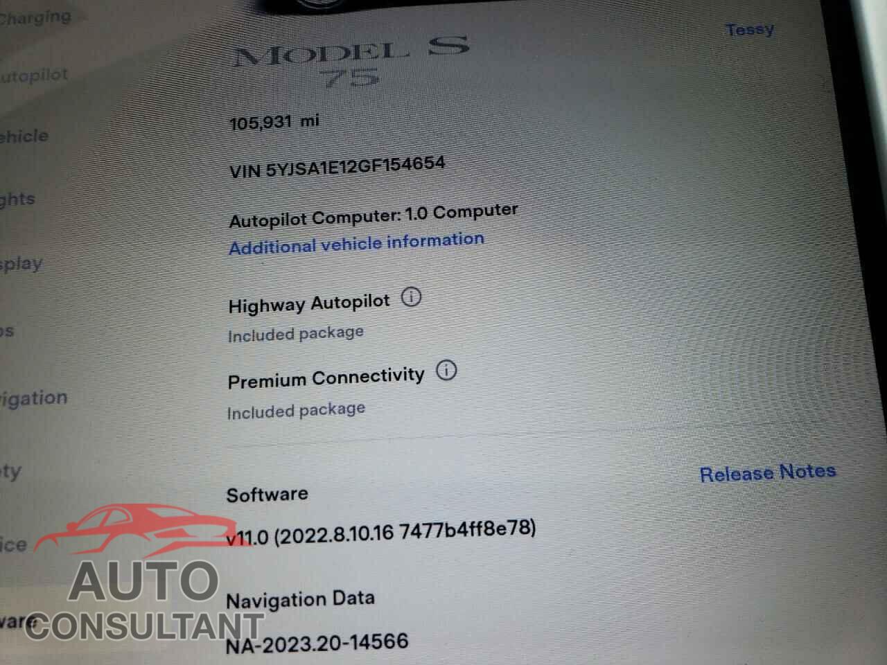 TESLA MODEL S 2016 - 5YJSA1E12GF154654