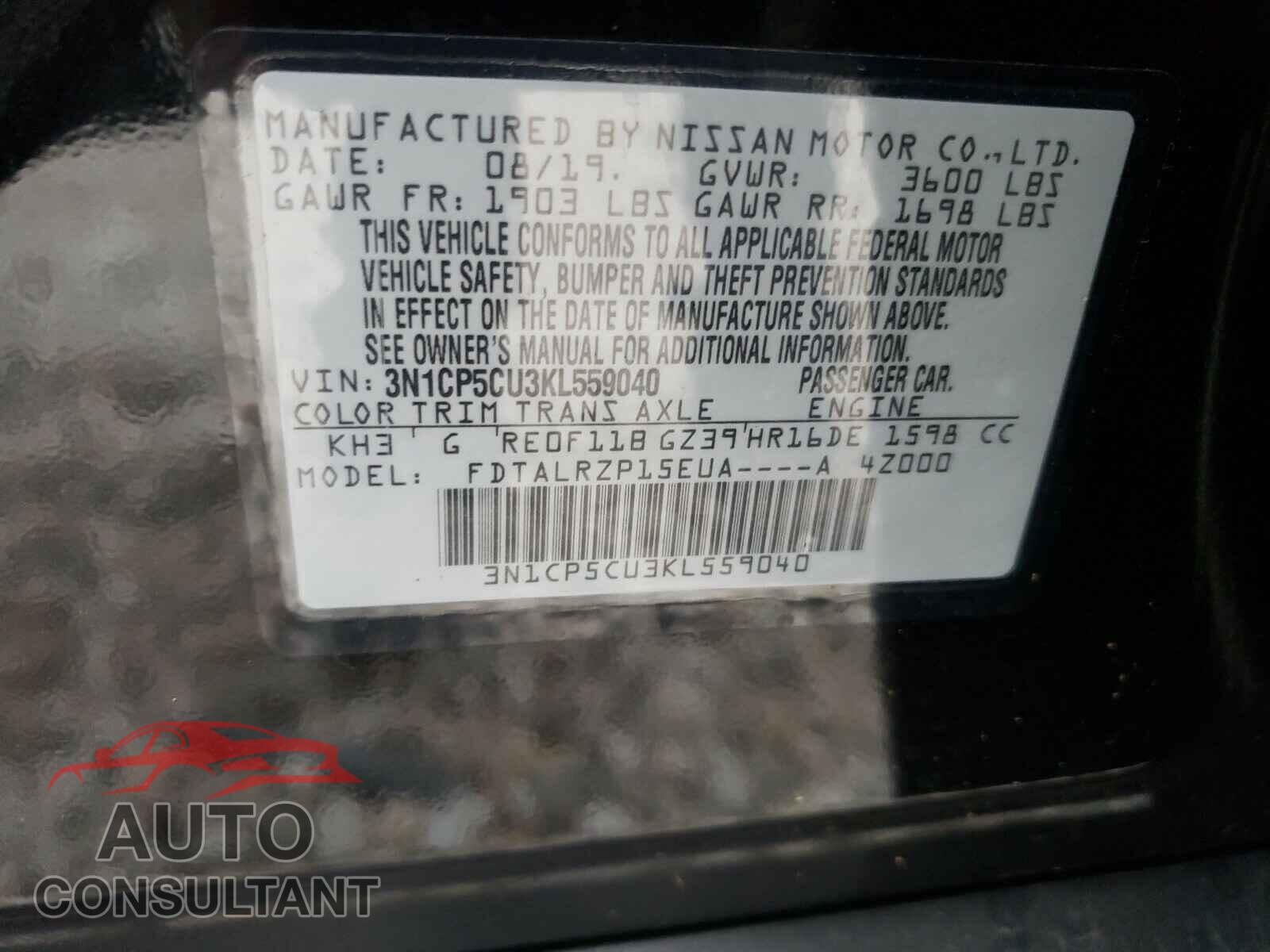 NISSAN KICKS 2019 - 3N1CP5CU3KL559040
