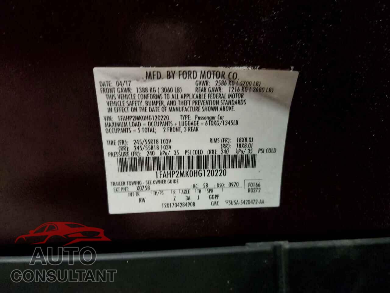 FORD TAURUS 2017 - 1FAHP2MK0HG120220