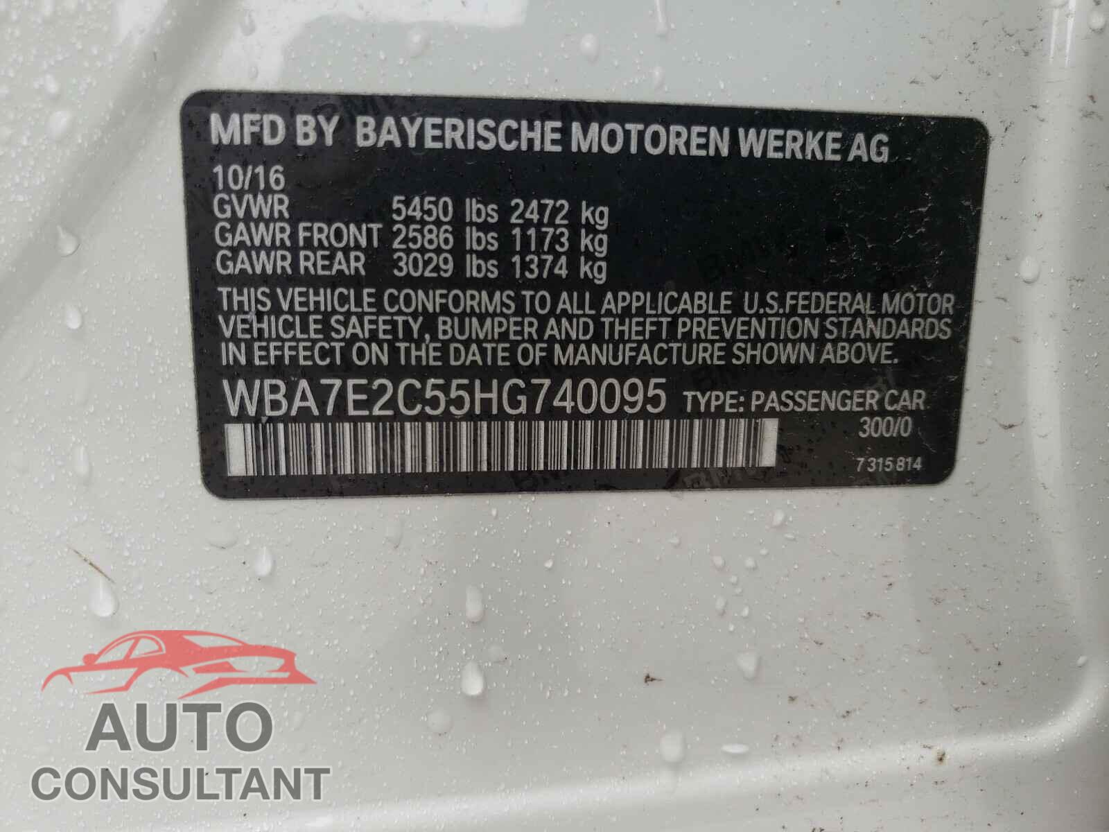 BMW 7 SERIES 2017 - WBA7E2C55HG740095