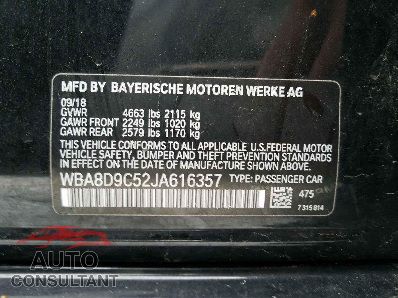 BMW 3 SERIES 2018 - WBA8D9C52JA616357