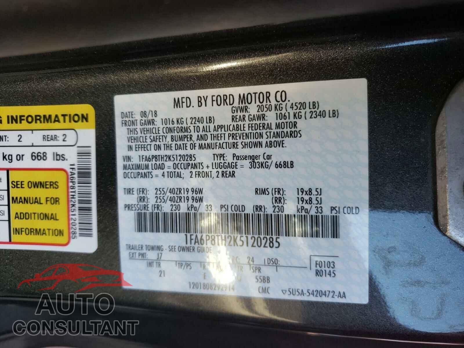 FORD MUSTANG 2019 - 1FA6P8TH2K5120285
