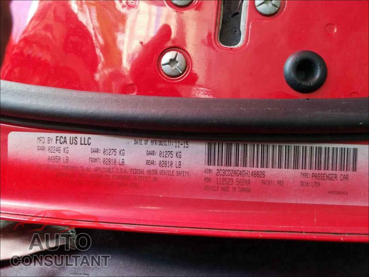 DODGE CHALLENGER 2016 - 2C3CDZAG4GH148826
