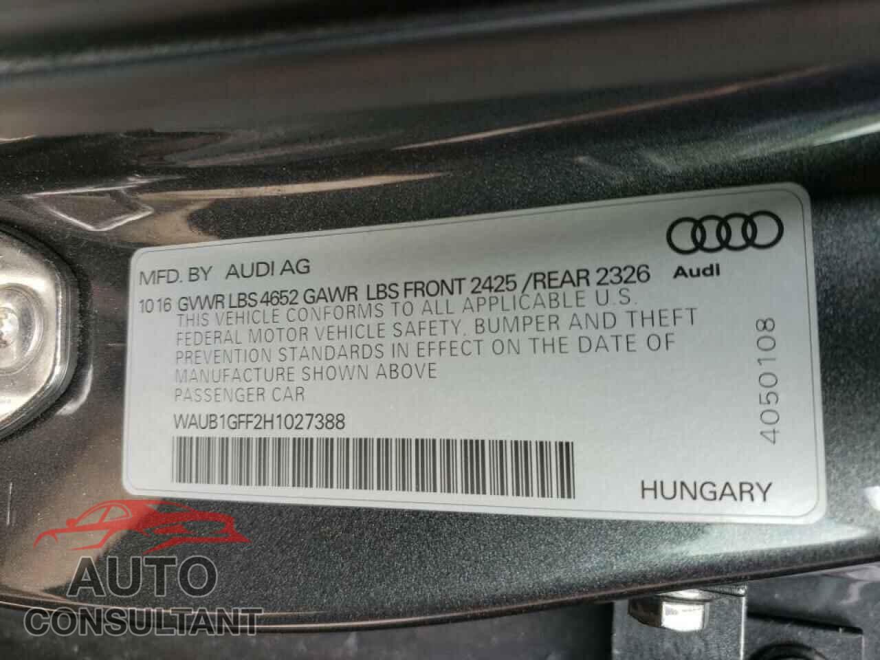 AUDI S3 2017 - WAUB1GFF2H1027388