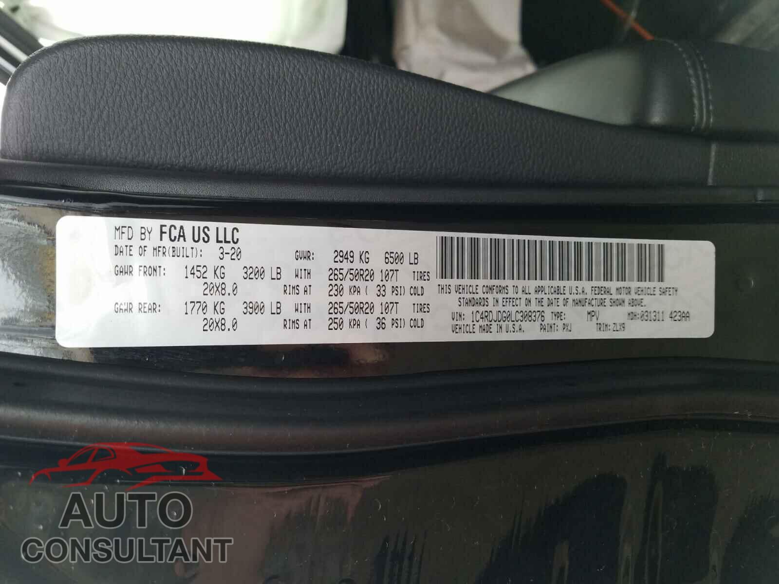 DODGE DURANGO 2020 - 1C4RDJDG0LC308376