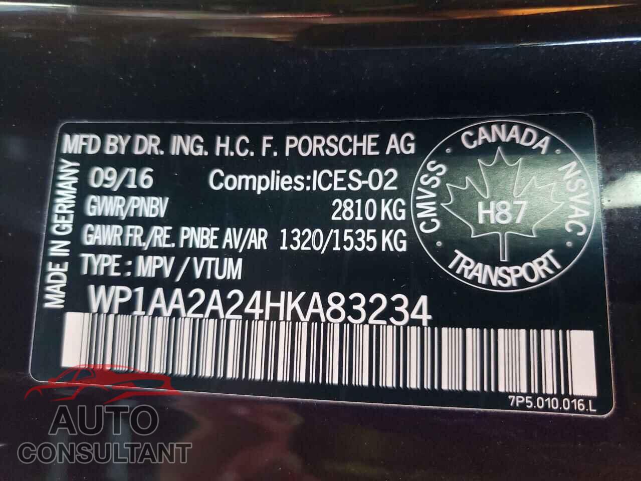 PORSCHE CAYENNE 2017 - WP1AA2A24HKA83234