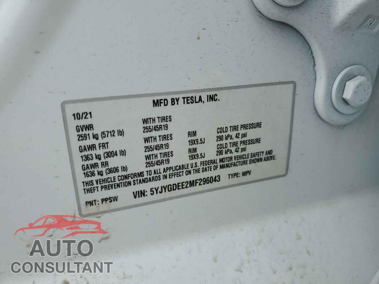TESLA MODEL Y 2021 - 5YJYGDEE2MF296043