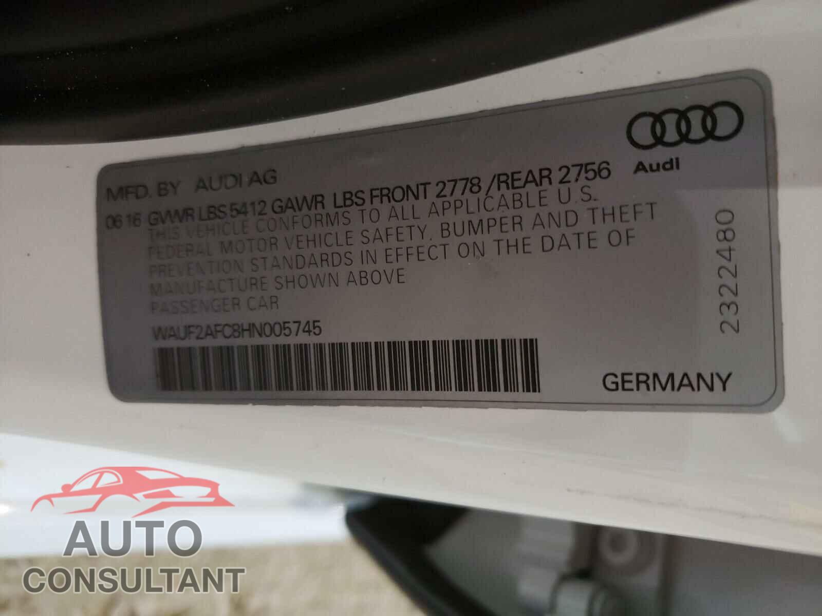 AUDI A6 2017 - WAUF2AFC8HN005745