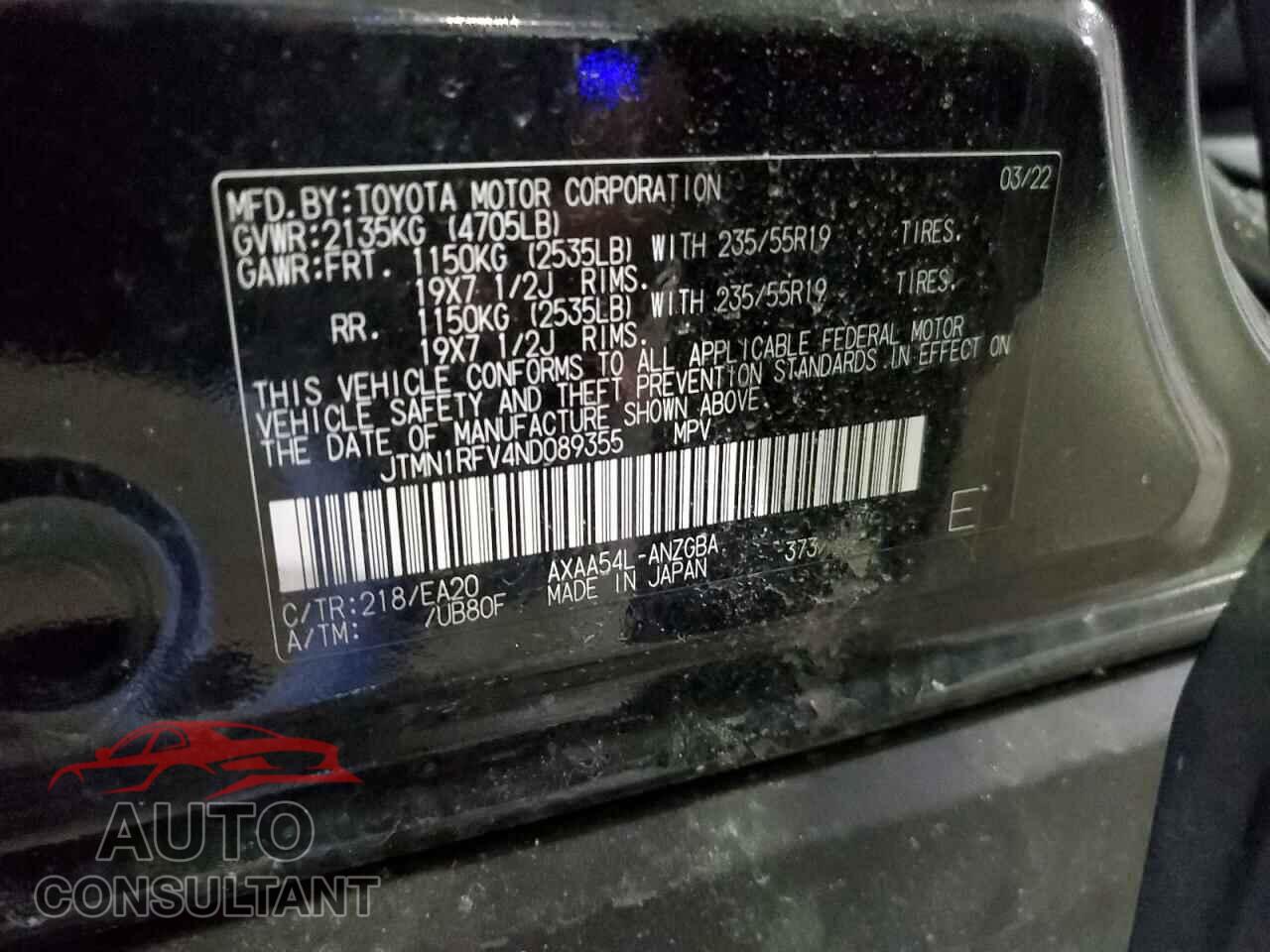TOYOTA RAV4 2022 - JTMN1RFV4ND089355