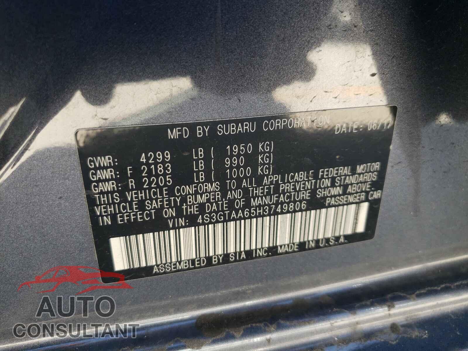 SUBARU IMPREZA 2017 - 4S3GTAA65H3749806