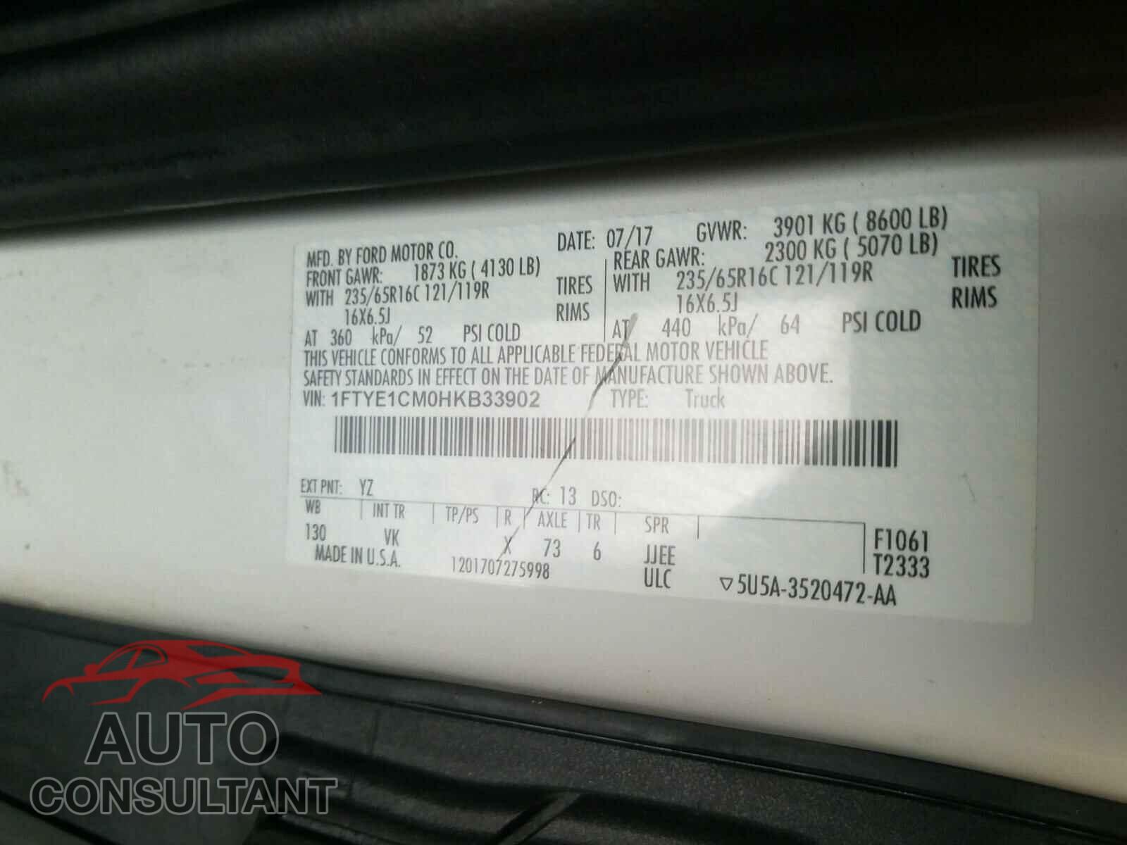 FORD TRANSIT CO 2017 - 1FTYE1CM0HKB33902