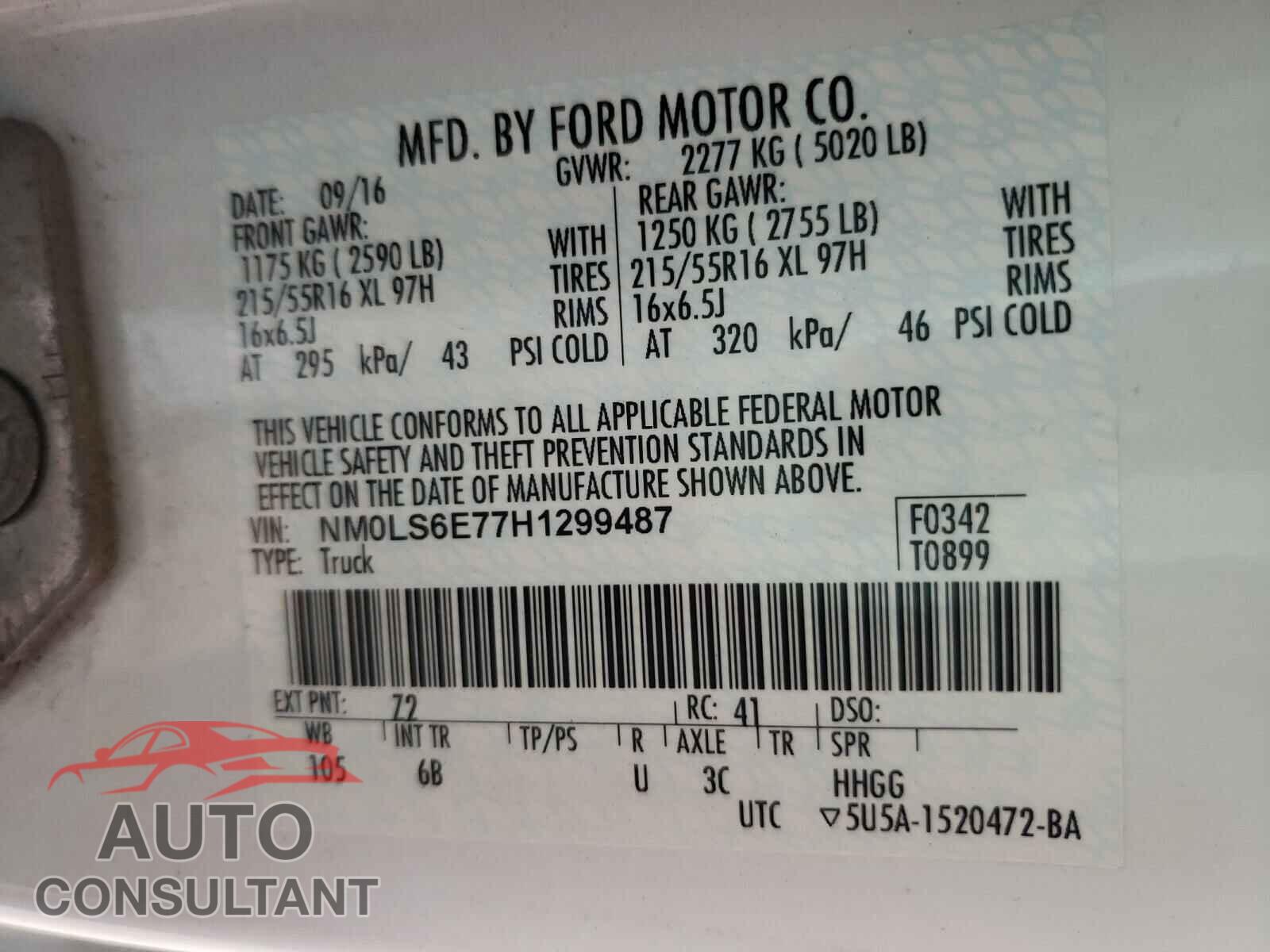 FORD TRANSIT CO 2017 - NM0LS6E77H1299487