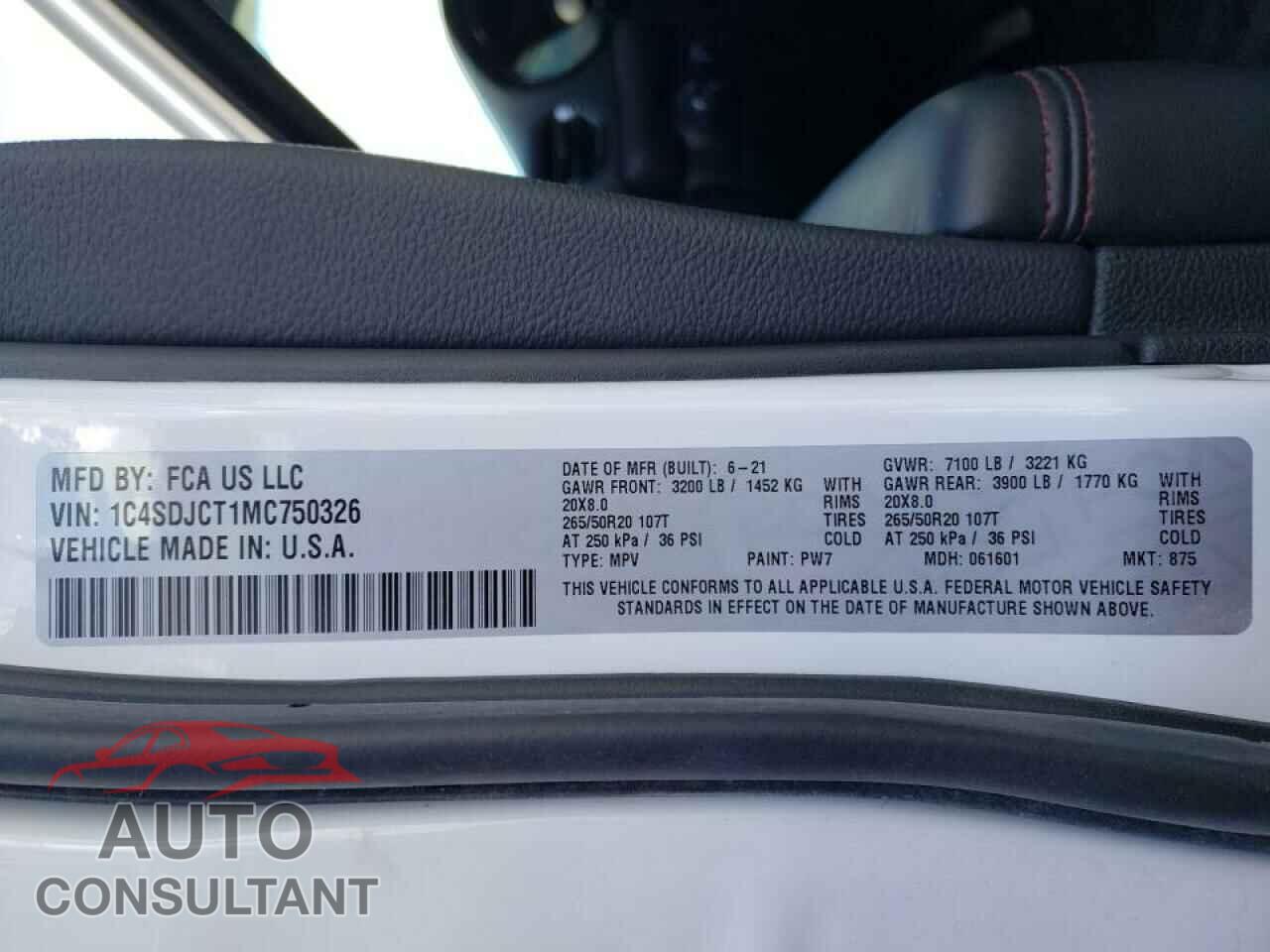 DODGE DURANGO 2021 - 1C4SDJCT1MC750326