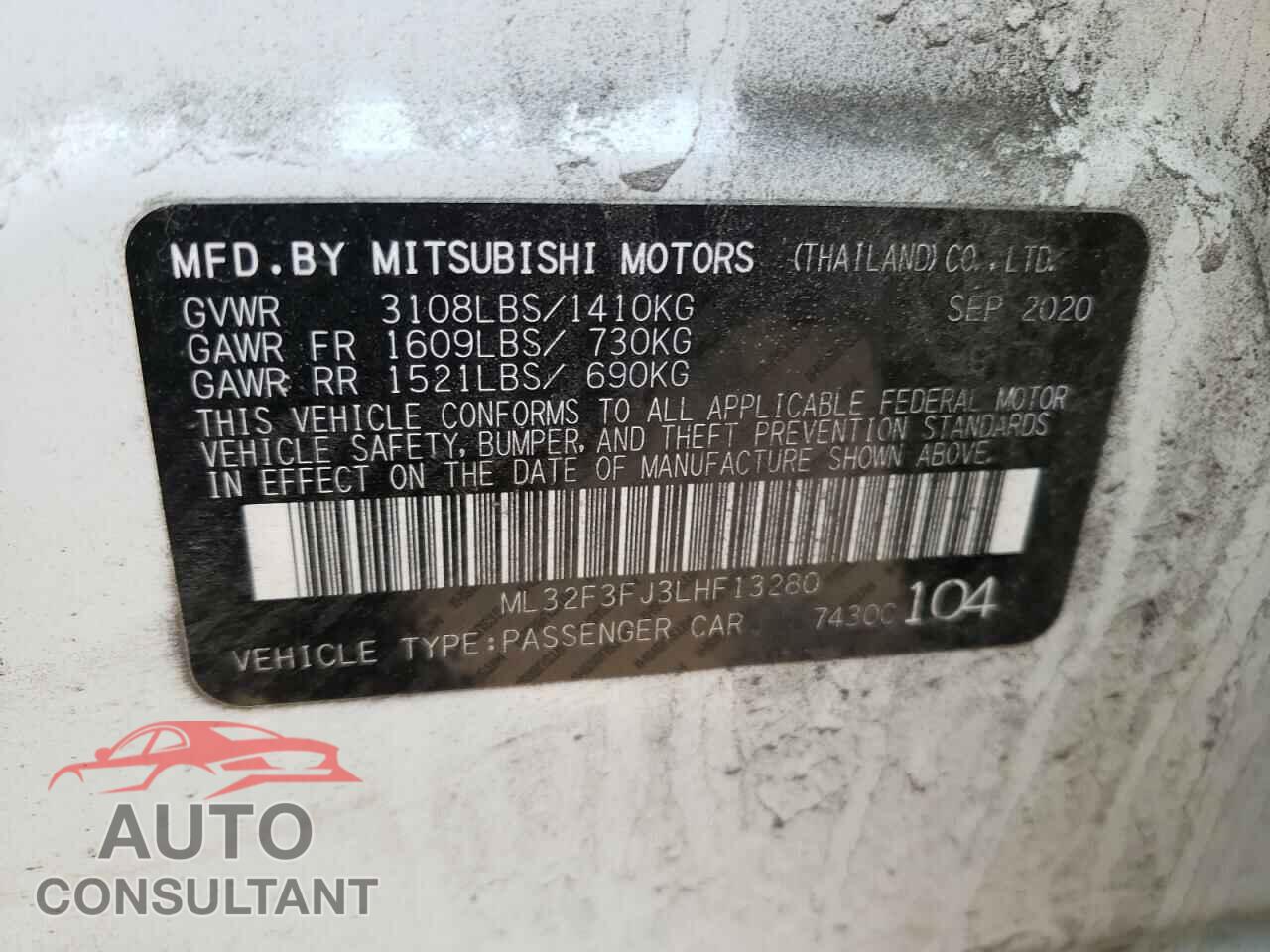 MITSUBISHI MIRAGE 2020 - ML32F3FJ3LHF13280