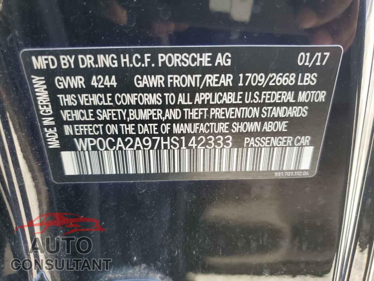 PORSCHE 911 2017 - WP0CA2A97HS142333