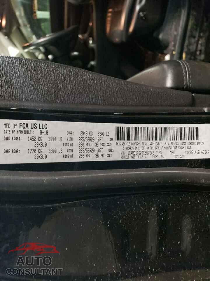 DODGE DURANGO 2019 - 1C4RDJAG0KC557649