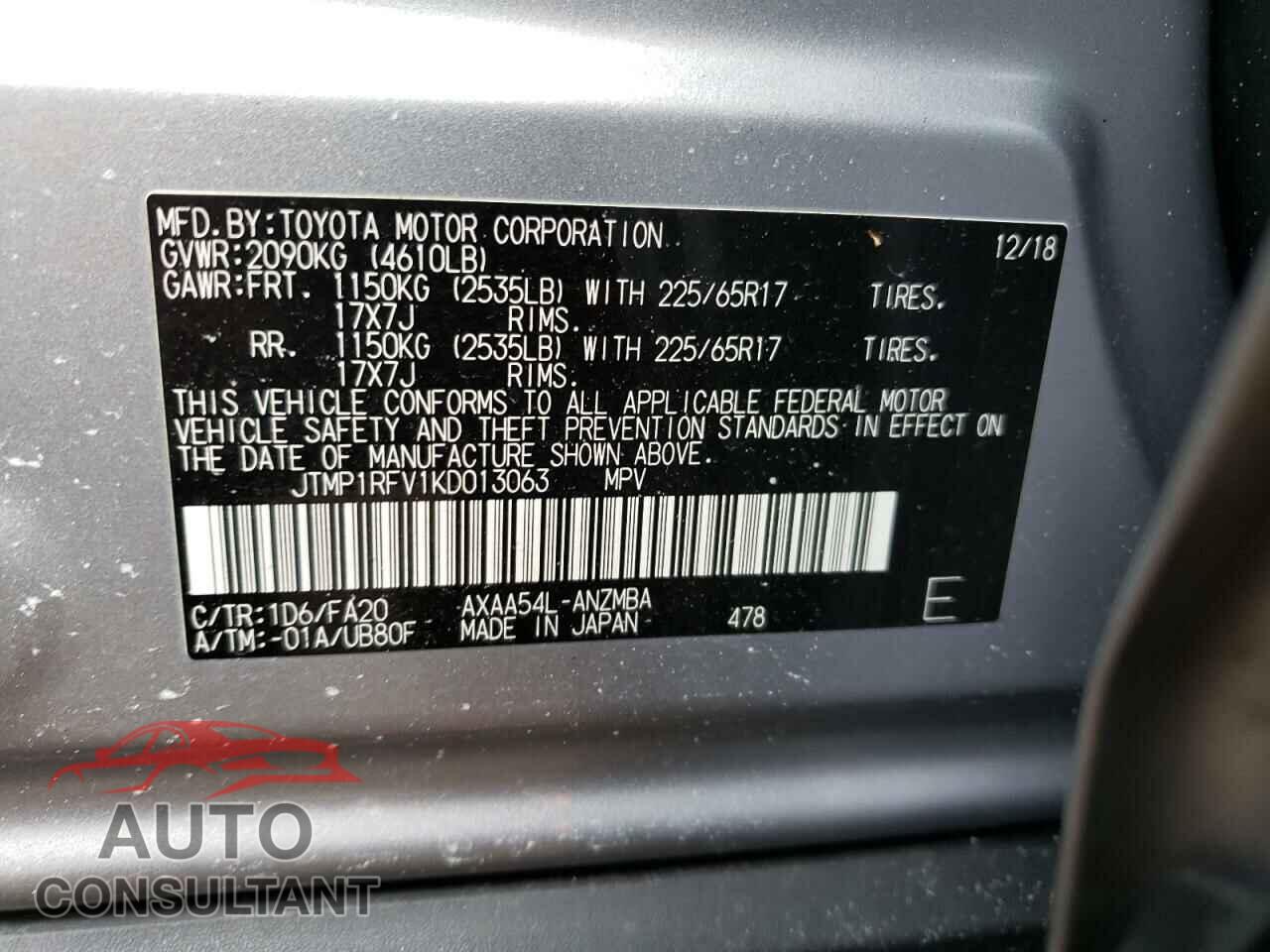 TOYOTA RAV4 2019 - JTMP1RFV1KD013063
