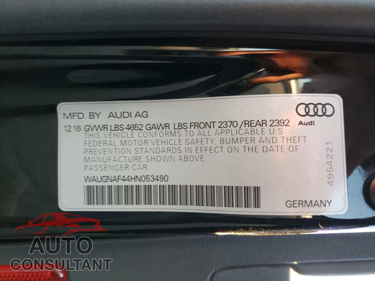 AUDI A4 2017 - WAUGNAF44HN053490