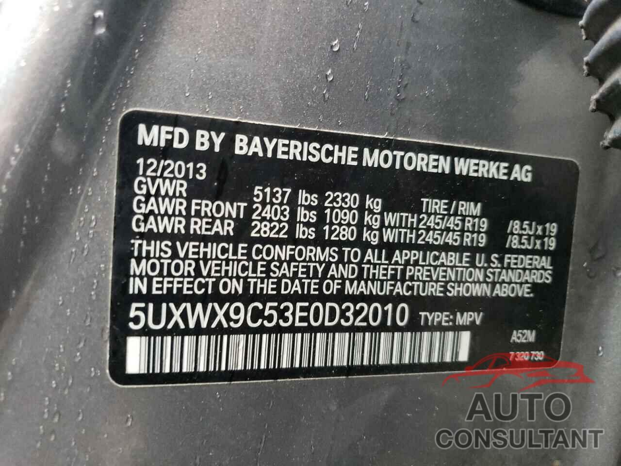 BMW X3 2014 - 5UXWX9C53E0D32010