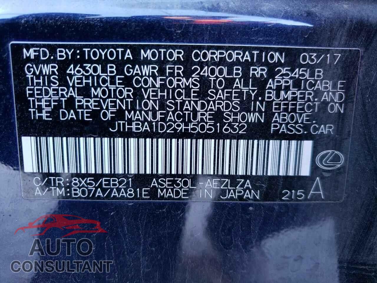 LEXUS IS 2017 - JTHBA1D29H5051632