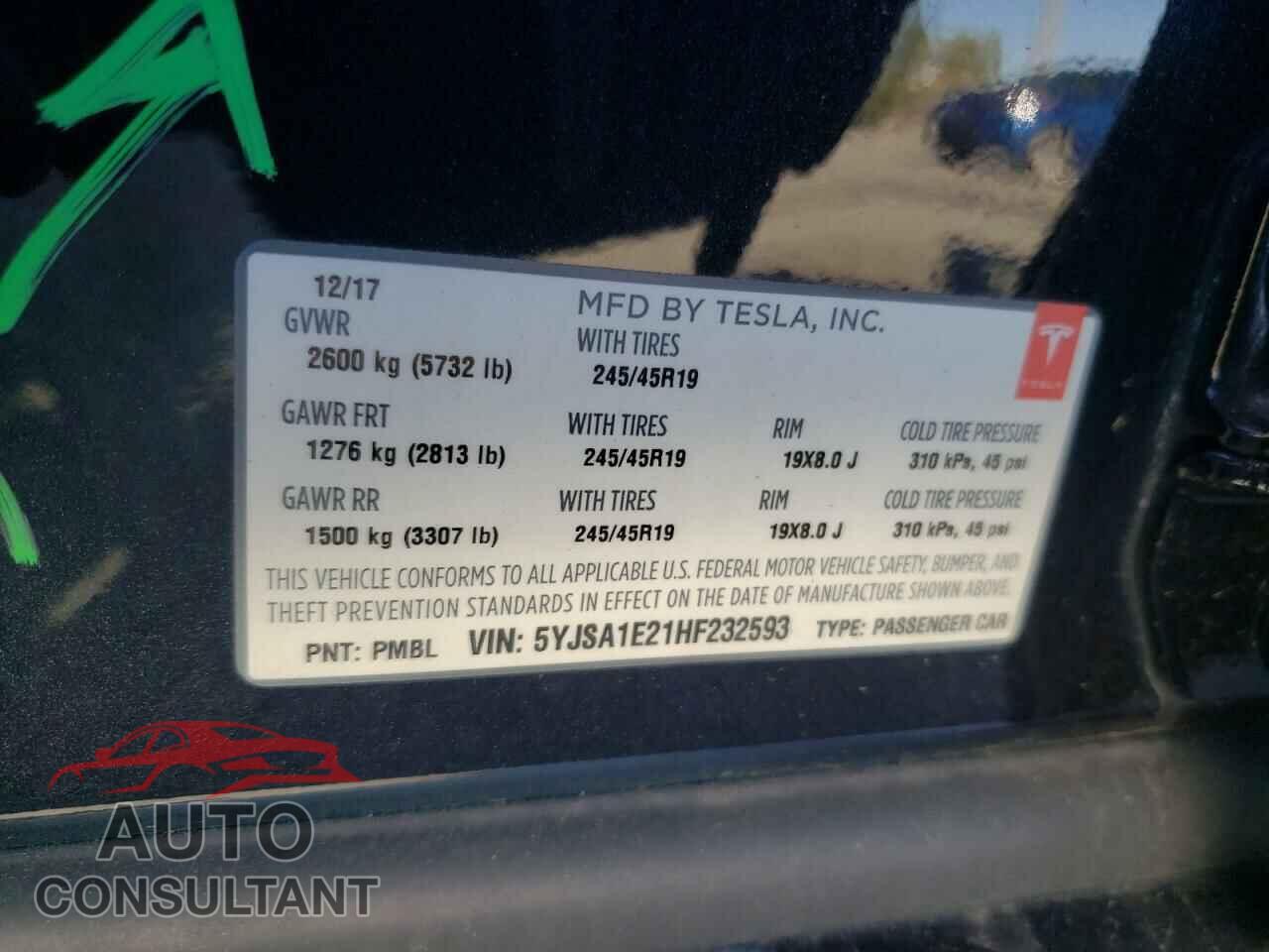 TESLA MODEL S 2017 - 5YJSA1E21HF232593