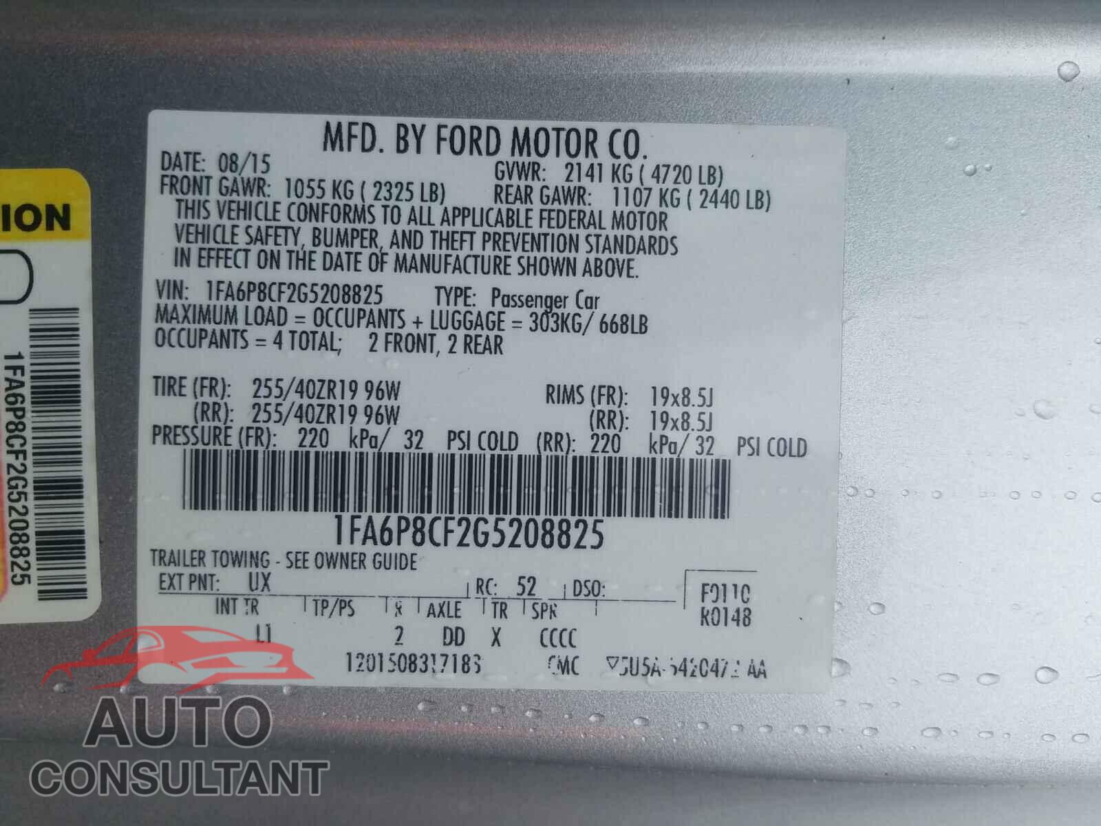 FORD MUSTANG 2016 - 1FA6P8CF2G5208825
