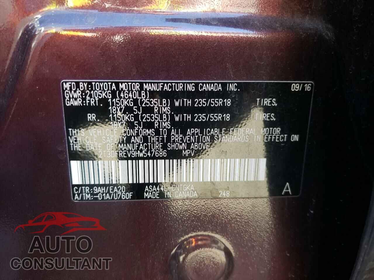 TOYOTA RAV4 2017 - 2T3DFREV9HW547686