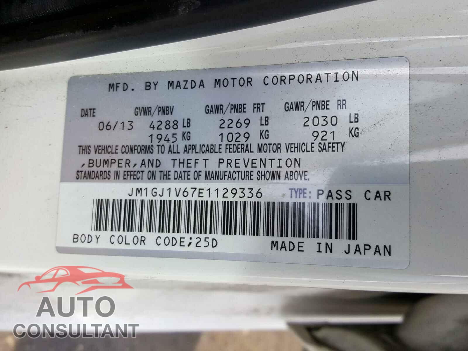 MAZDA 6 2014 - JM1GJ1V67E1129336