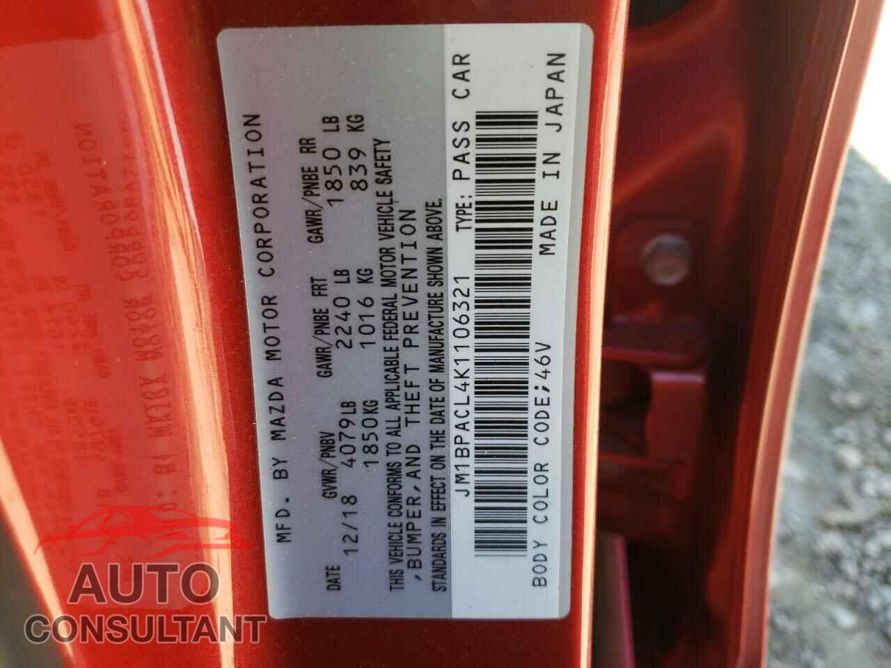 MAZDA 3 2019 - JM1BPACL4K1106321