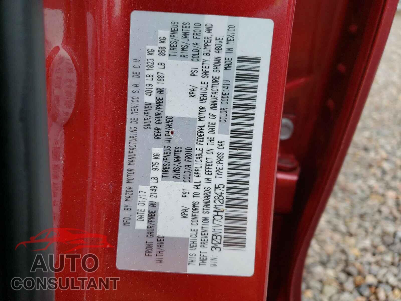 MAZDA 3 2017 - 3MZBN1V70HM128475