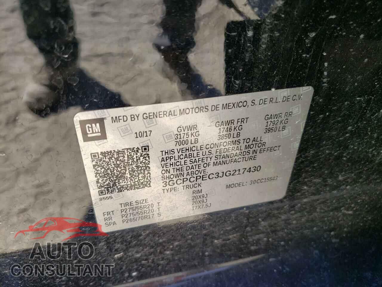 CHEVROLET SILVERADO 2018 - 3GCPCPEC3JG217430