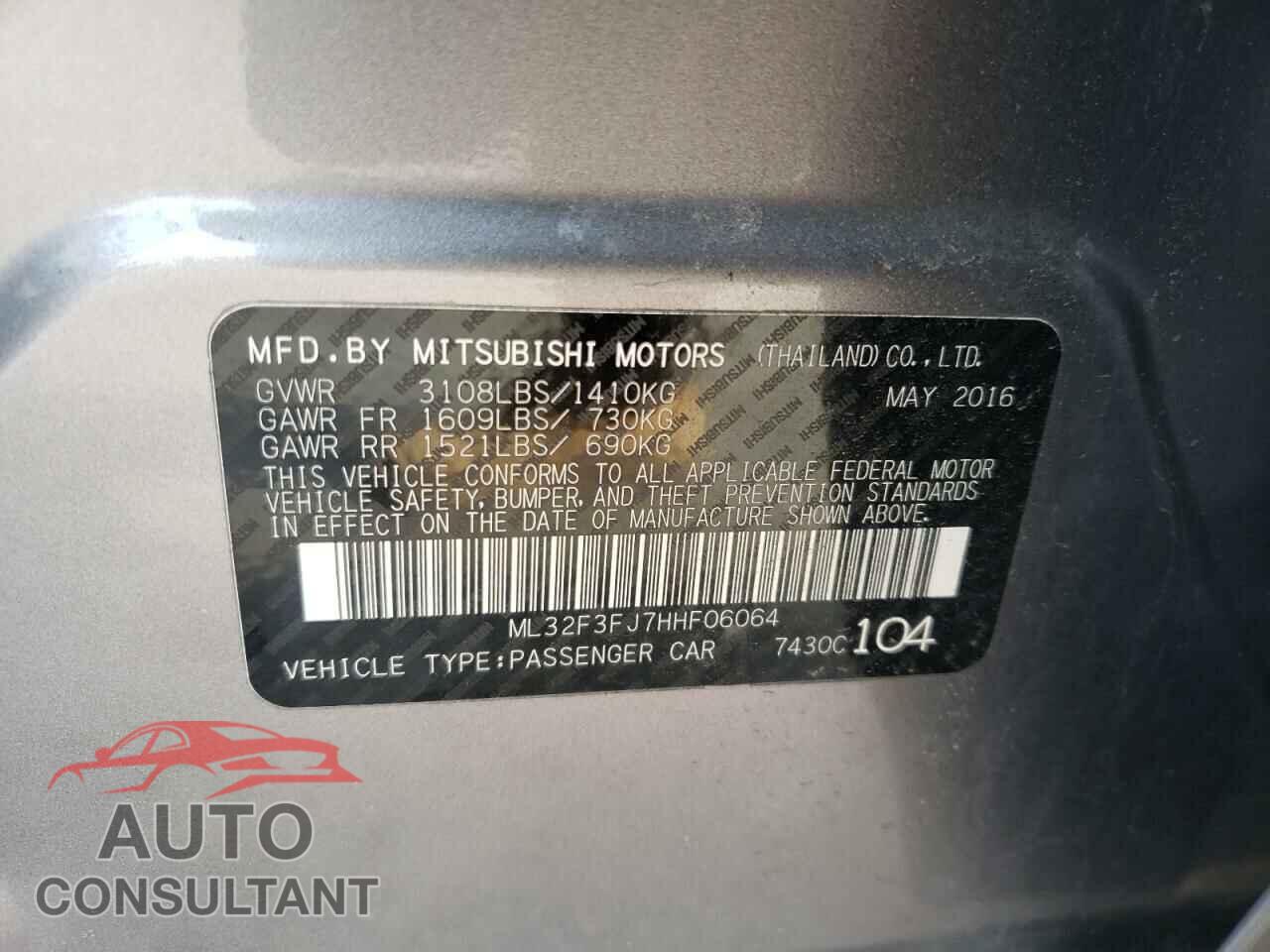 MITSUBISHI MIRAGE 2017 - ML32F3FJ7HHF06064
