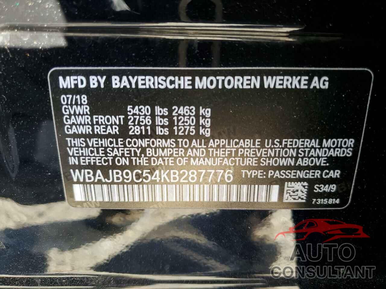 BMW M5 2019 - WBAJB9C54KB287776