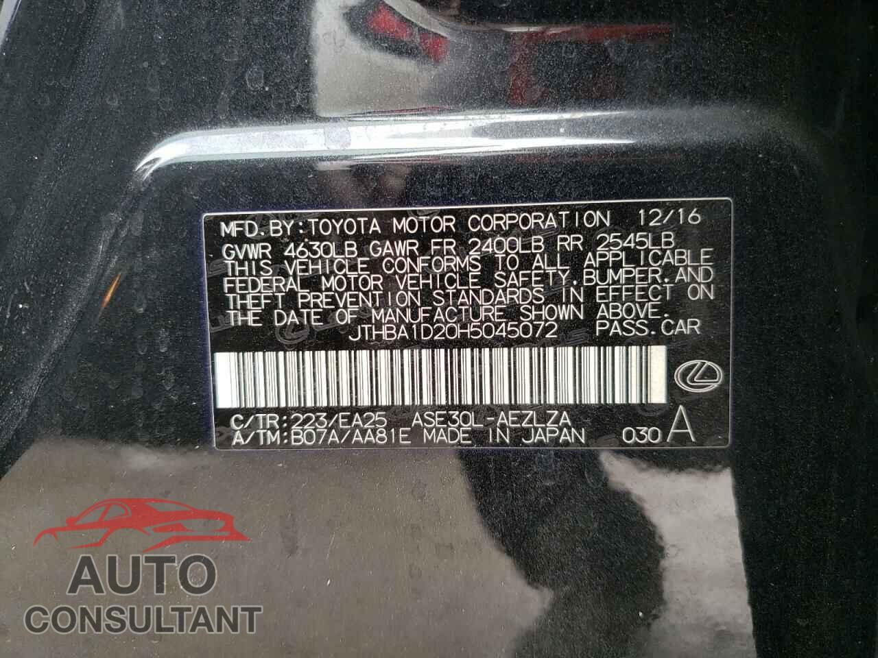 LEXUS IS 2017 - JTHBA1D20H5045072