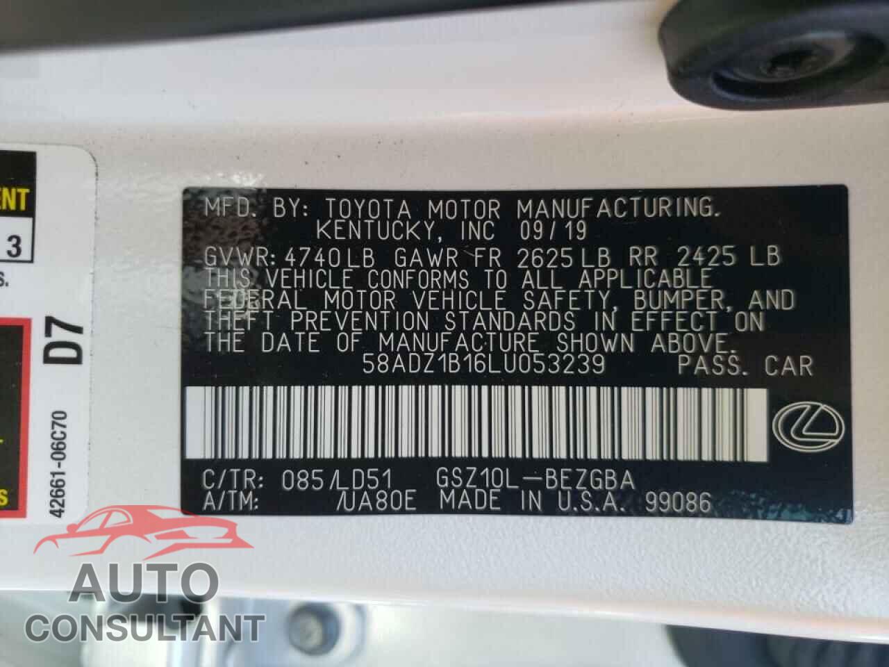 LEXUS ES350 2020 - 58ADZ1B16LU053239