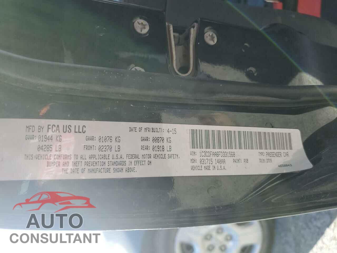 DODGE DART 2015 - 1C3CDFAA6FD331568