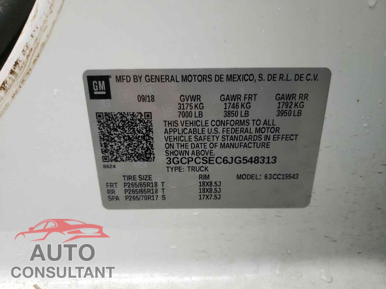 CHEVROLET SILVERADO 2018 - 3GCPCSEC6JG548313