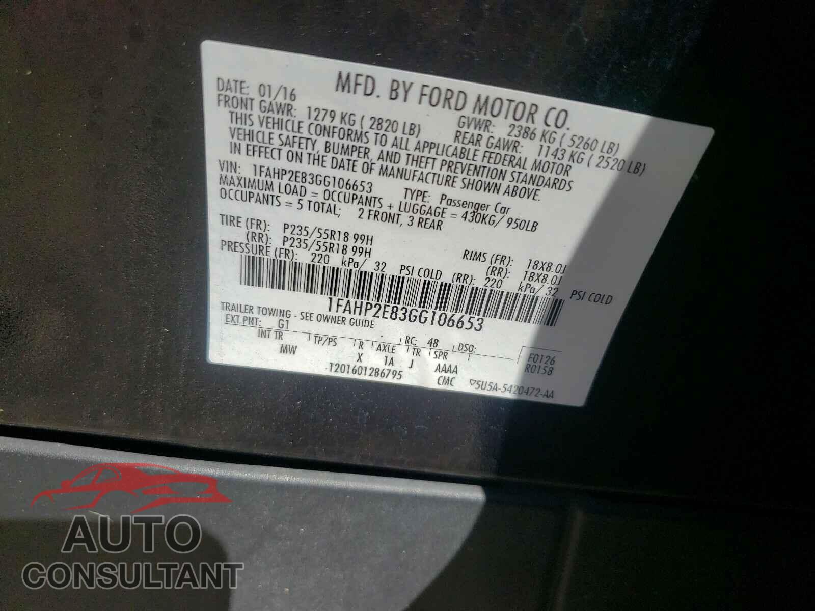 FORD TAURUS 2016 - 1FAHP2E83GG106653