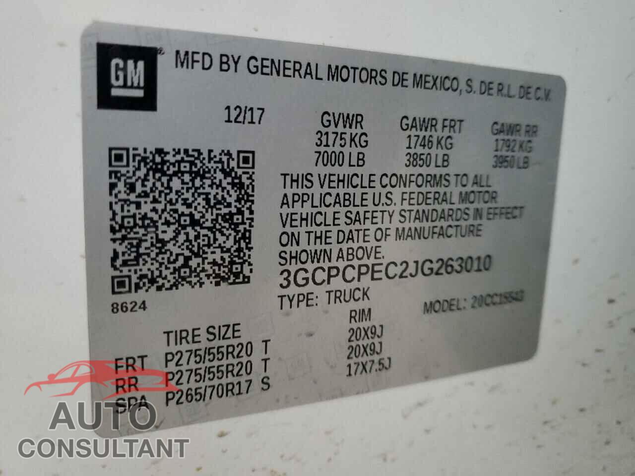 CHEVROLET SILVERADO 2018 - 3GCPCPEC2JG263010