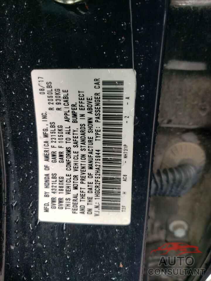 HONDA ACCORD 2017 - 1HGCR2F52HA275944