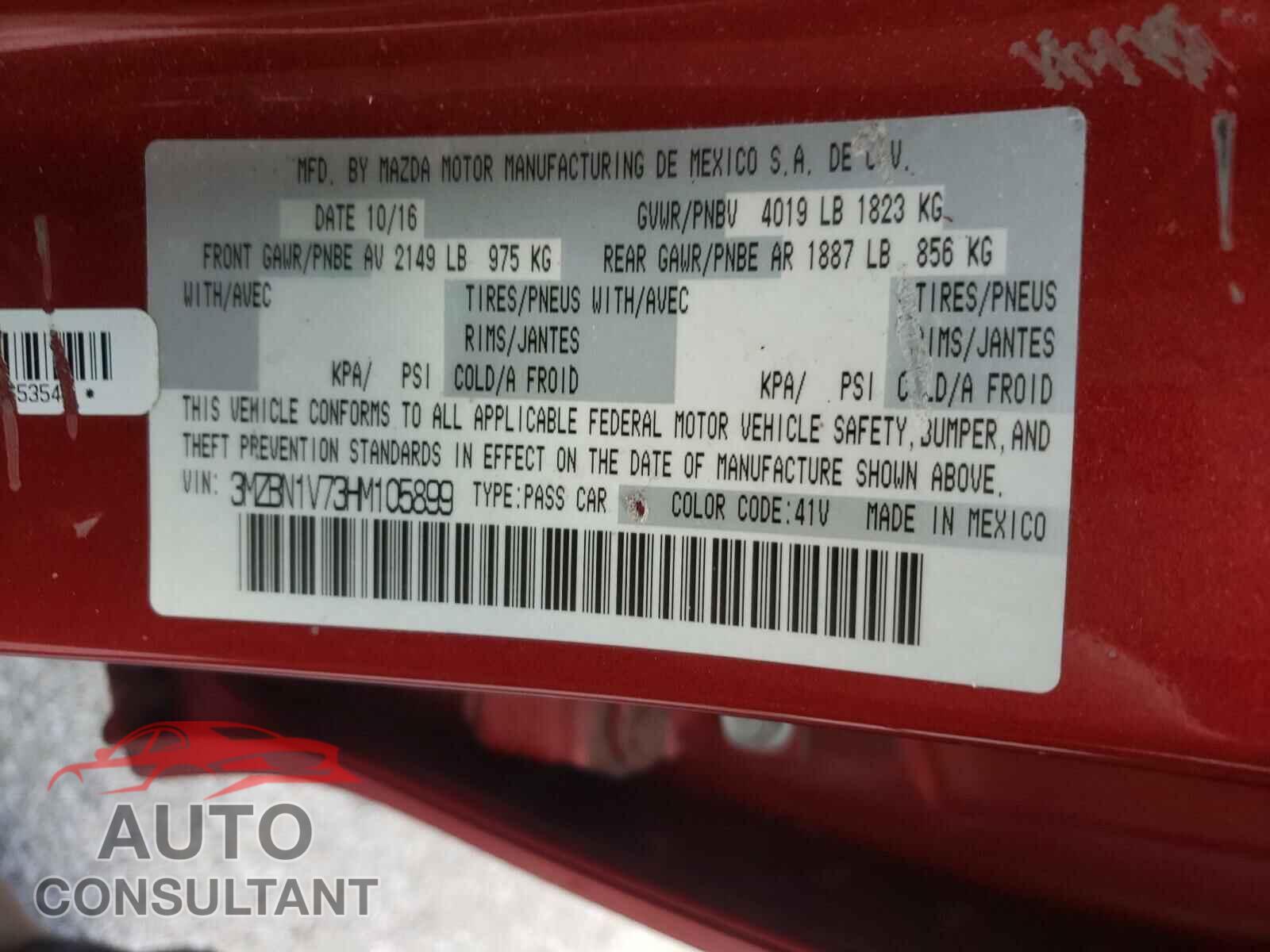 MAZDA 3 2017 - 3MZBN1V73HM105899