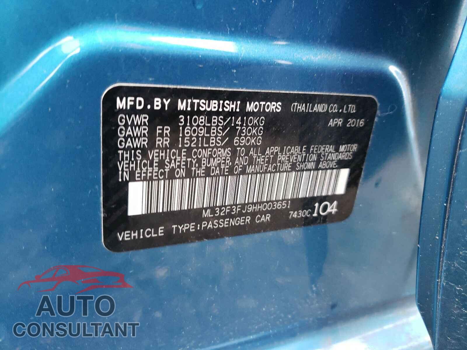 MITSUBISHI MIRAGE 2017 - ML32F3FJ9HH003651