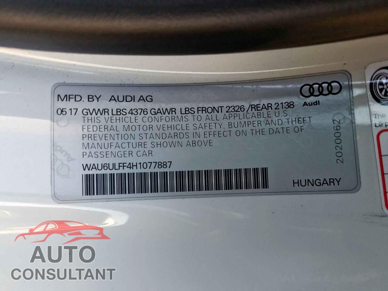 AUDI A3 2017 - WAU6ULFF4H1077887