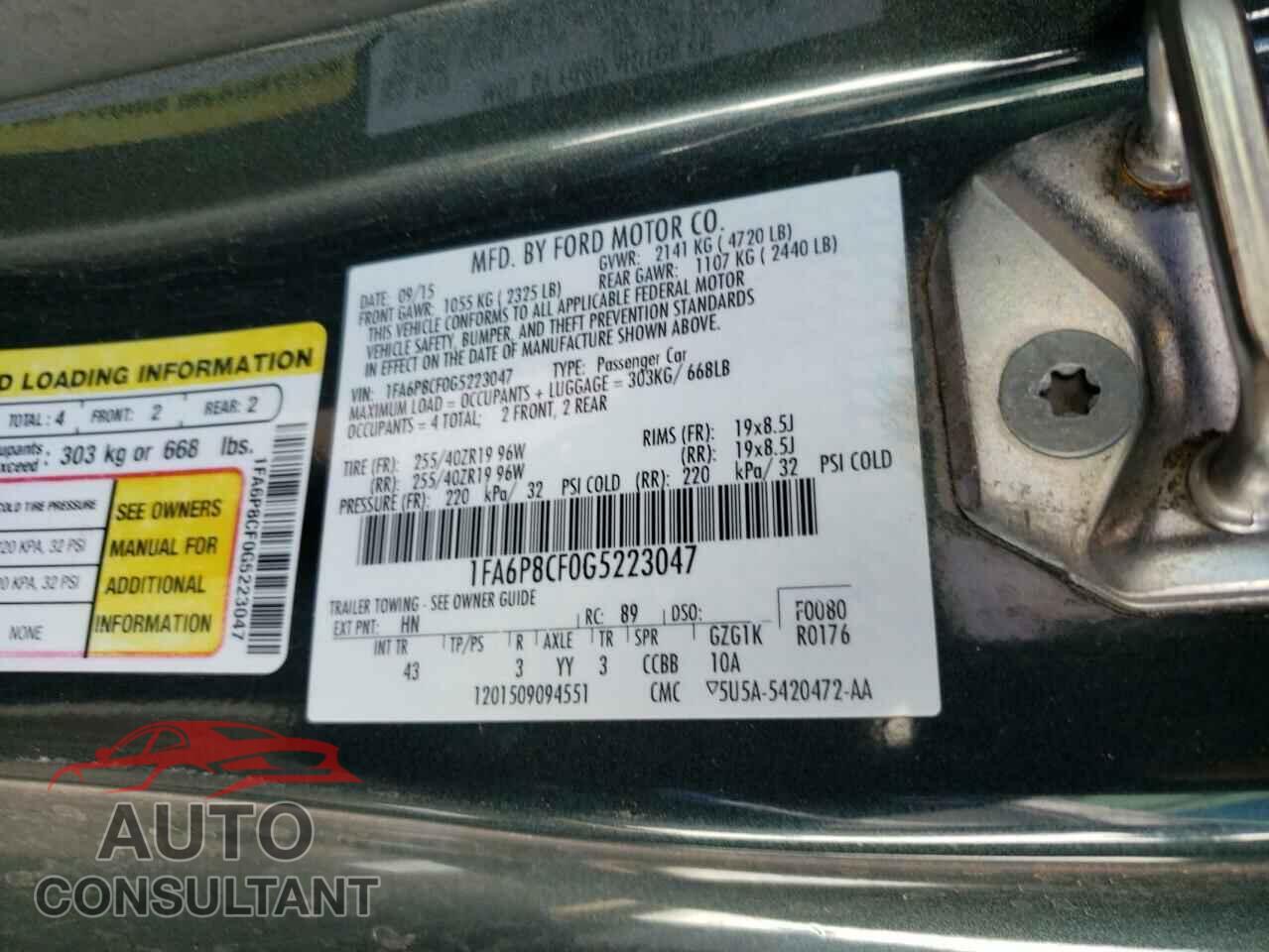 FORD MUSTANG 2016 - 1FA6P8CF0G5223047