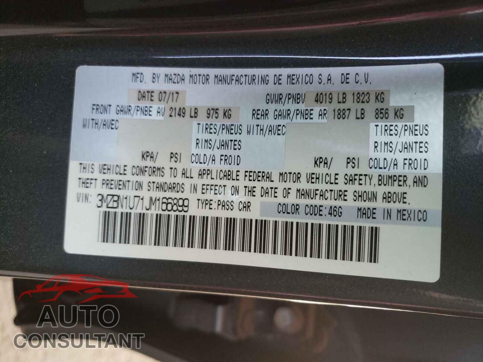 MAZDA 3 2018 - 3MZBN1U71JM166899