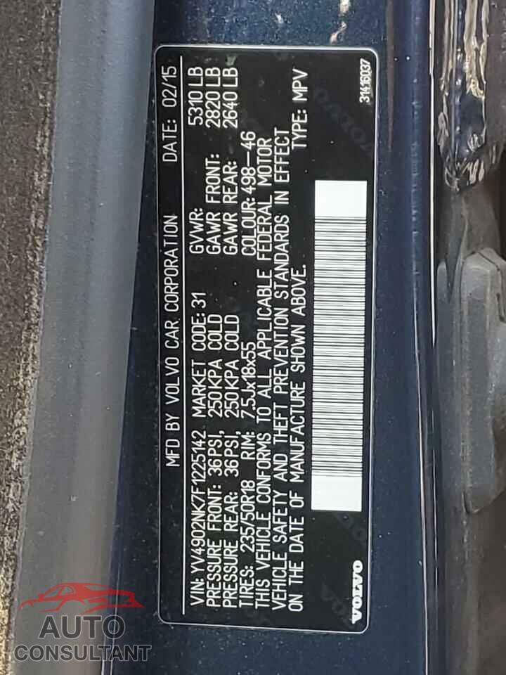 VOLVO XC70 2015 - YV4902NK7F1225142