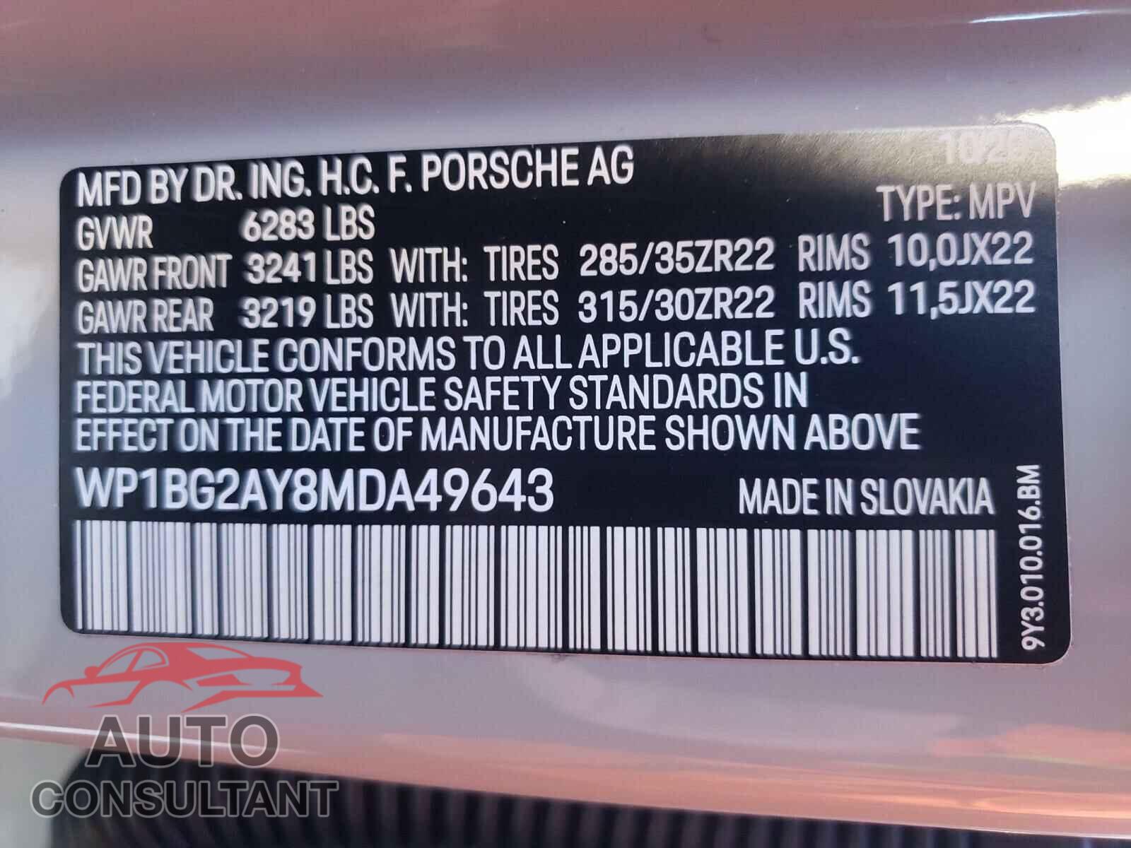PORSCHE CAYENNE 2021 - WP1BG2AY8MDA49643