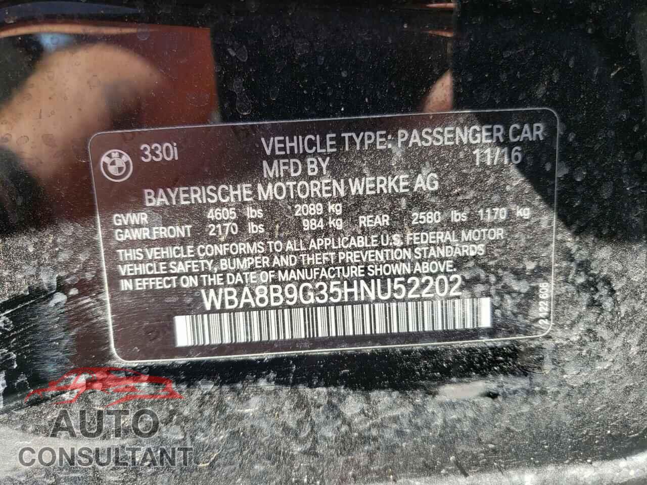 BMW 3 SERIES 2017 - WBA8B9G35HNU52202