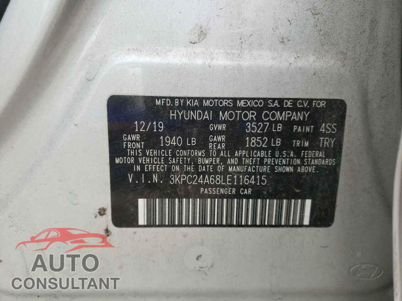 HYUNDAI ACCENT 2020 - 3KPC24A68LE116415